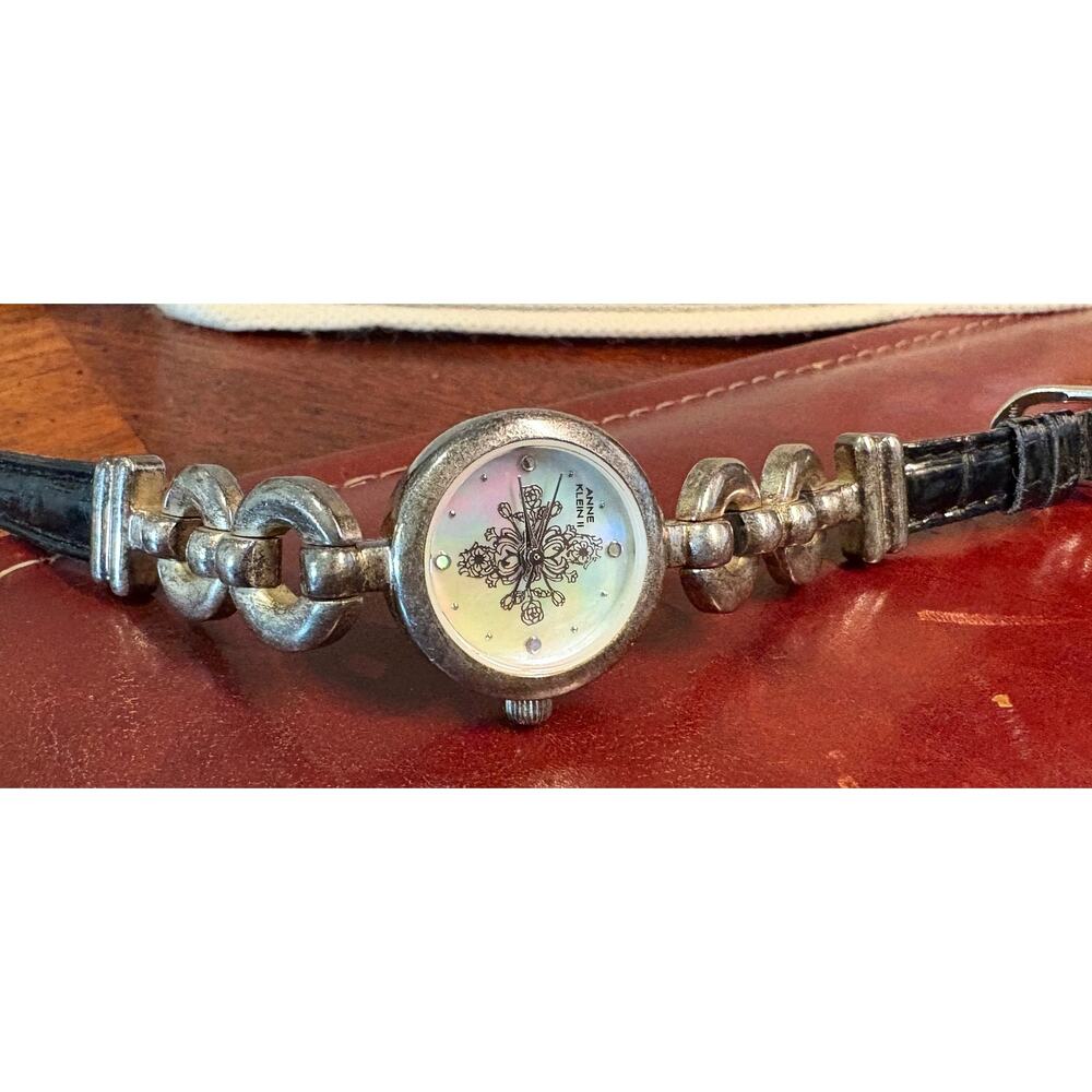 Women's 25mm Anne Klein II watch, MOP Face, Leather and Metal Band